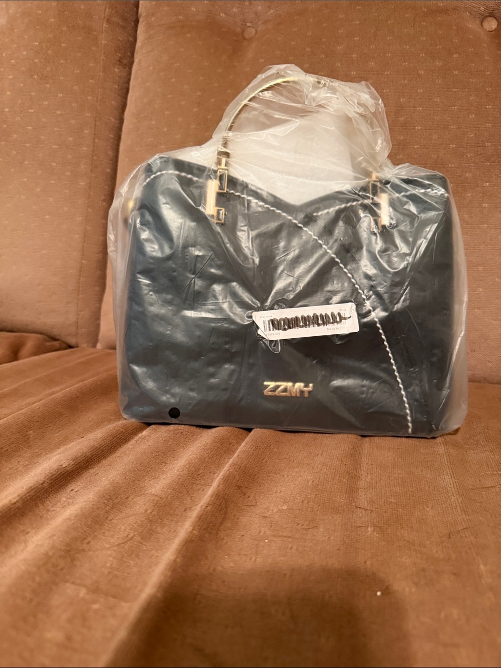 Black Quilted Satchel with Gold Accents